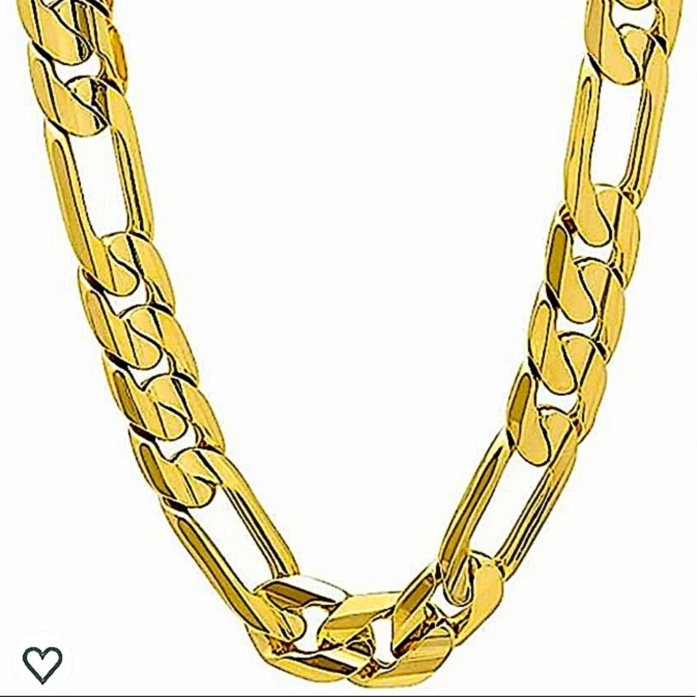 18K GOLD PLATED CUBAN FIGARO CHAIN LINK UNISEX NECKLACE BRACELET SET - Picture 11 of 14